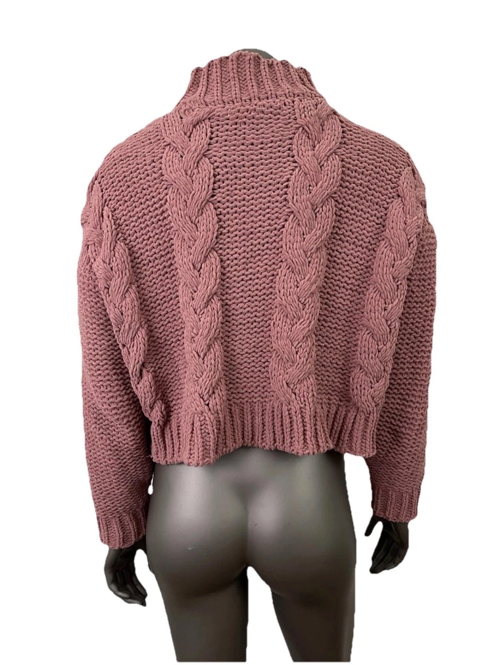 Altar'd State Dusty Rose Cropped Cable Turtleneck Sweater - Picture 3 of 8